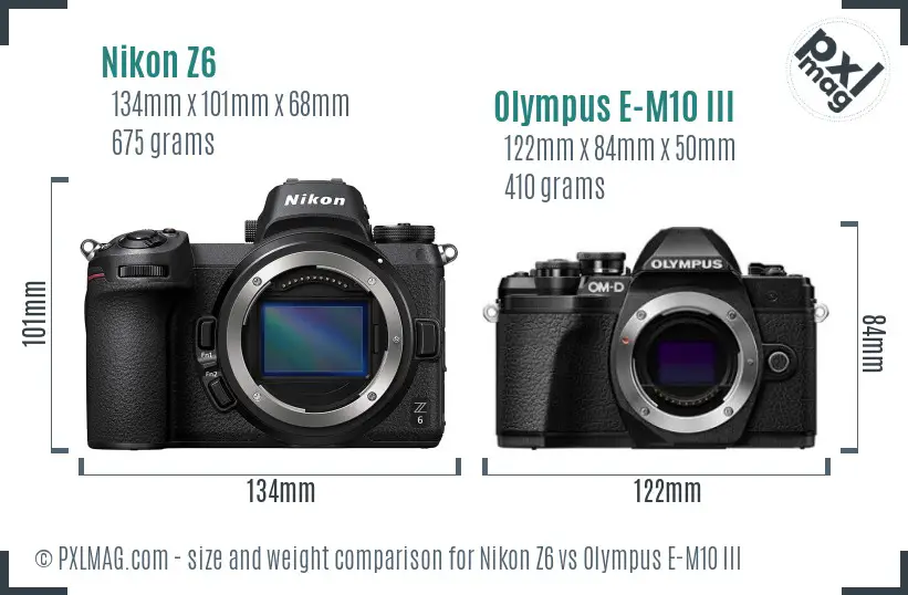 Nikon Z6 vs Olympus E-M10 III size comparison