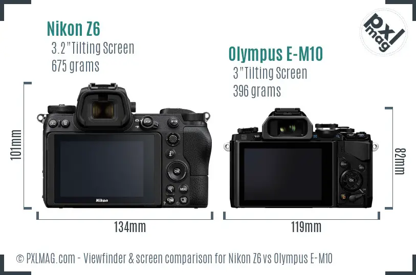 Nikon Z6 vs Olympus E-M10 Screen and Viewfinder comparison