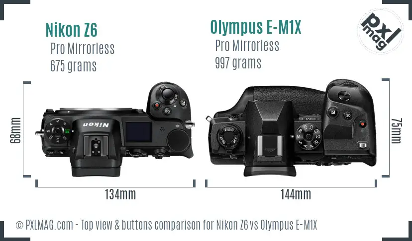 Nikon Z6 vs Olympus E-M1X top view buttons comparison