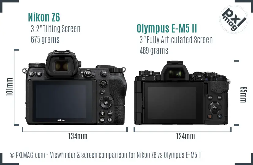 Nikon Z6 vs Olympus E-M5 II Screen and Viewfinder comparison