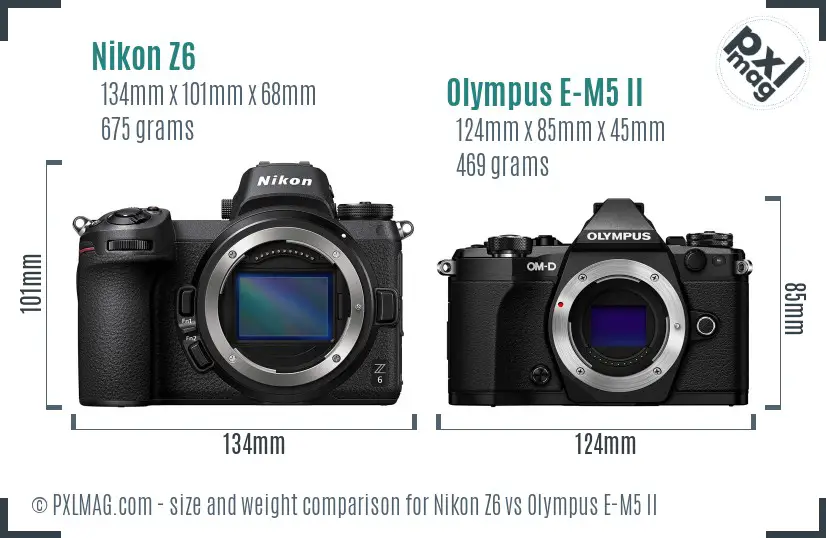 Nikon Z6 vs Olympus E-M5 II size comparison
