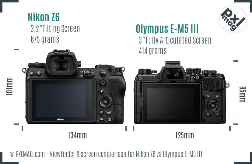 Nikon Z6 vs Olympus E-M5 III Screen and Viewfinder comparison