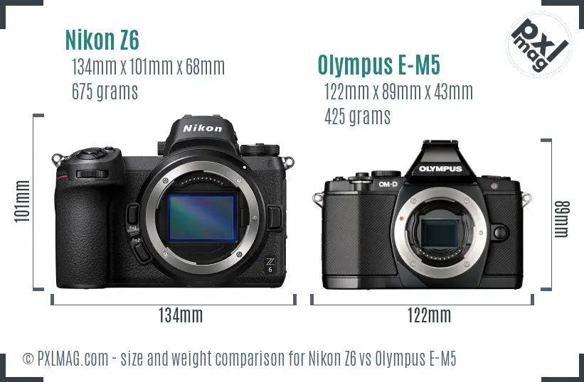 Nikon Z6 vs Olympus E-M5 size comparison