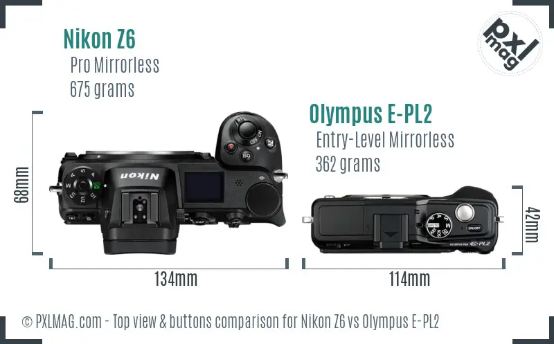 Nikon Z6 vs Olympus E-PL2 top view buttons comparison