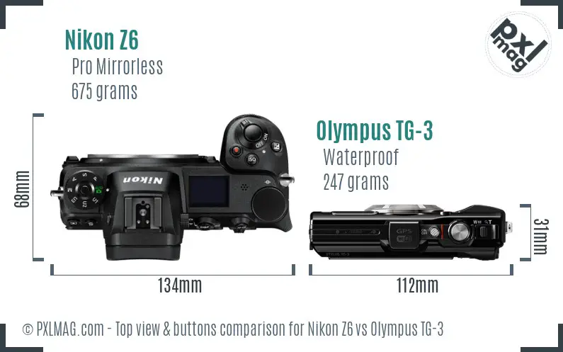 Nikon Z6 vs Olympus TG-3 top view buttons comparison