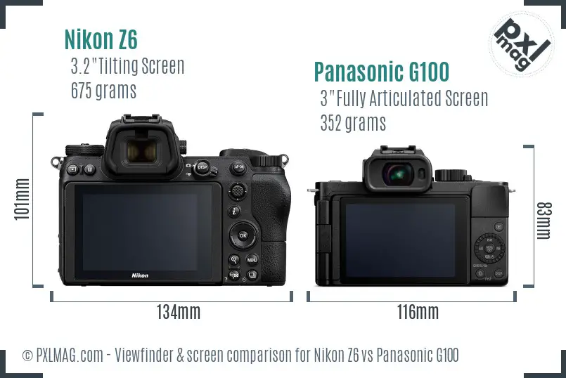 Nikon Z6 vs Panasonic G100 Screen and Viewfinder comparison