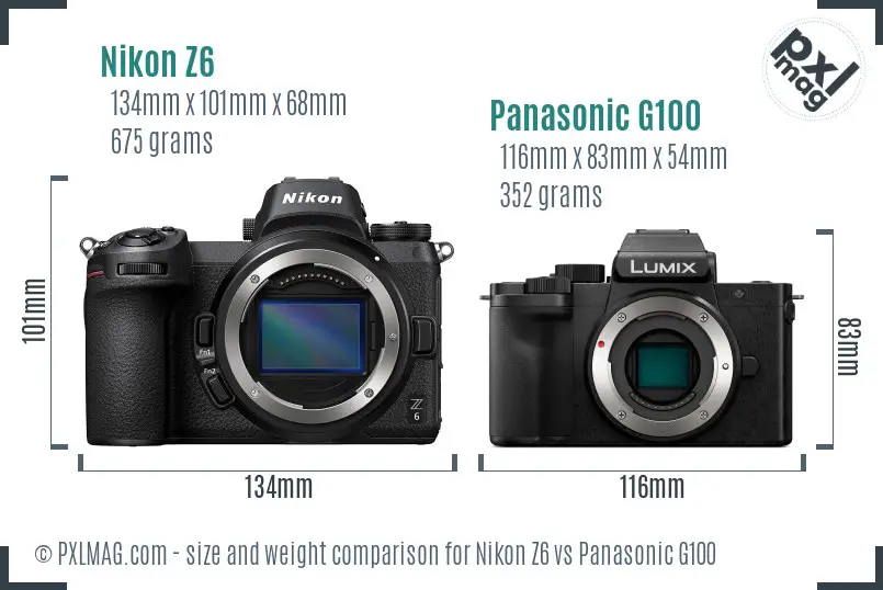 Nikon Z6 vs Panasonic G100 size comparison