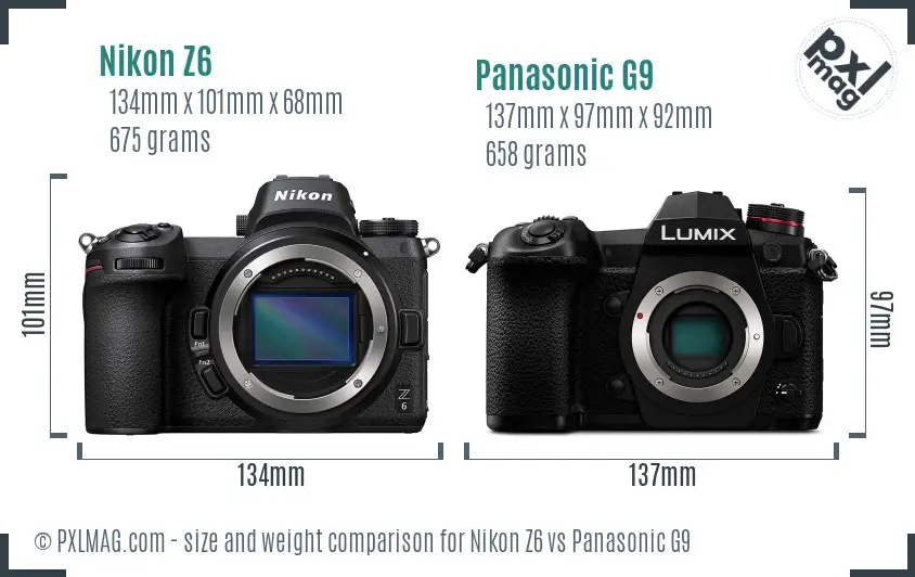 Nikon Z6 vs Panasonic G9 size comparison