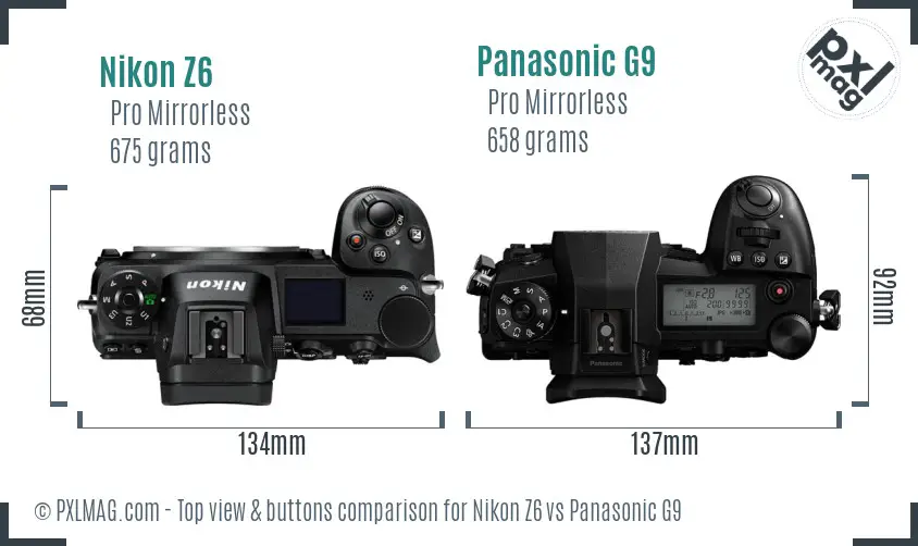 Nikon Z6 vs Panasonic G9 top view buttons comparison