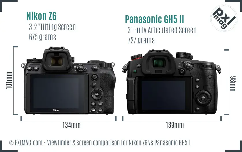 Nikon Z6 vs Panasonic GH5 II Screen and Viewfinder comparison