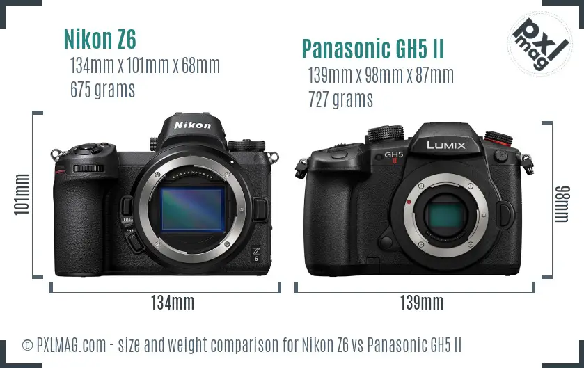 Nikon Z6 vs Panasonic GH5 II size comparison