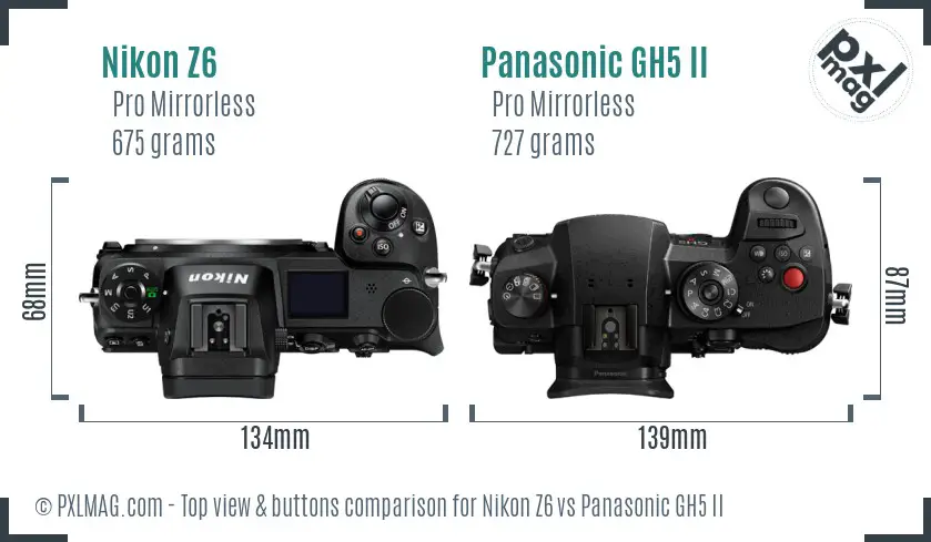 Nikon Z6 vs Panasonic GH5 II top view buttons comparison