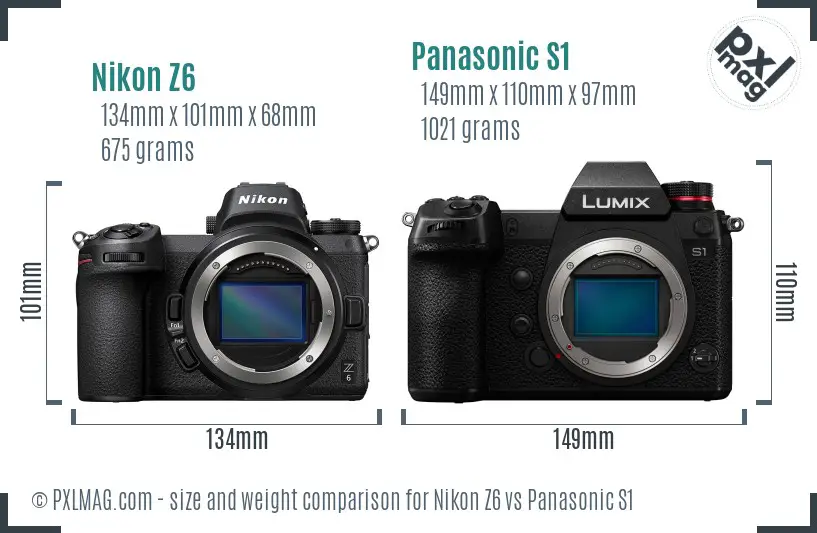 Nikon Z6 vs Panasonic S1 size comparison