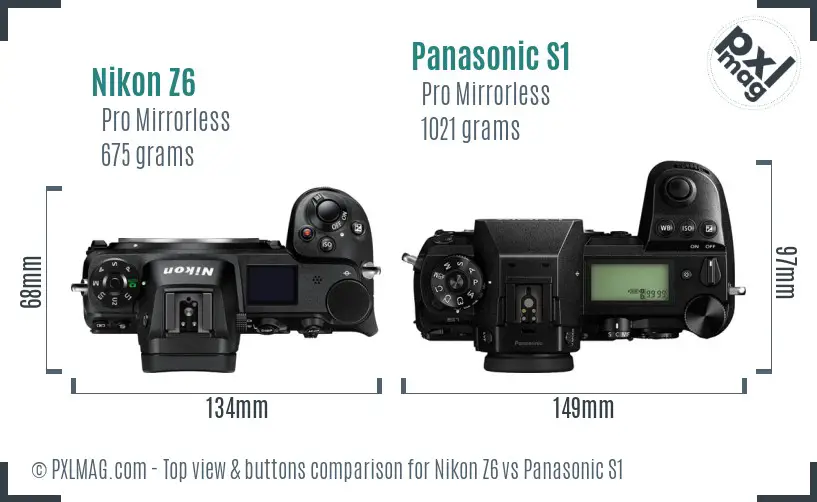 Nikon Z6 vs Panasonic S1 top view buttons comparison