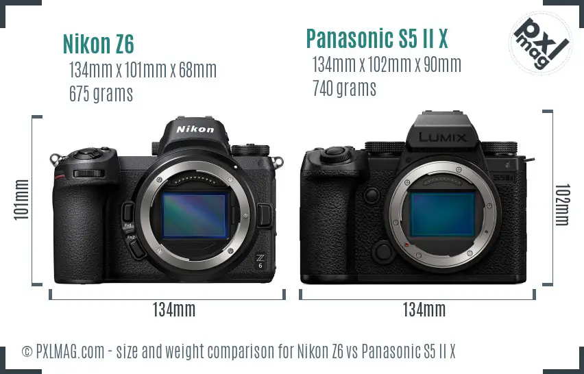 Nikon Z6 vs Panasonic S5 II X size comparison