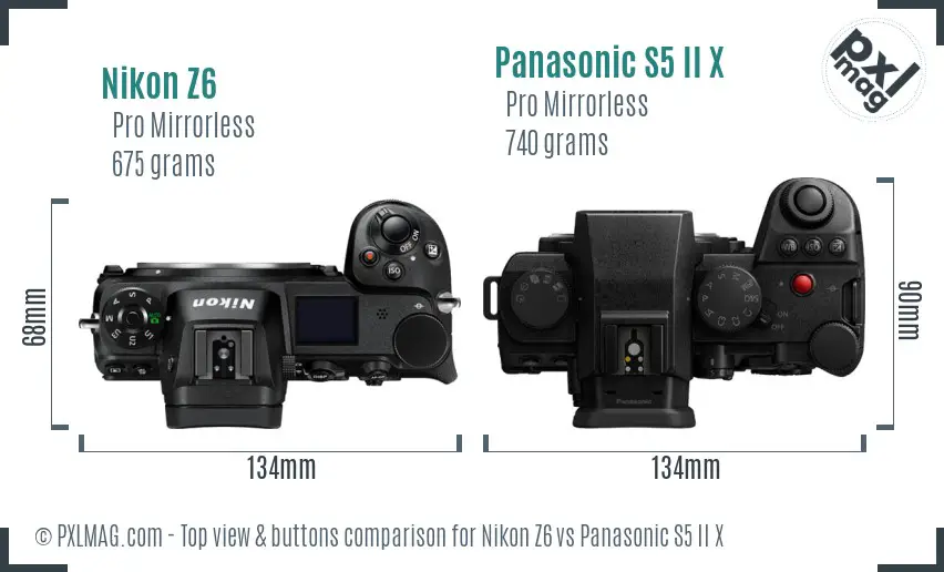 Nikon Z6 vs Panasonic S5 II X top view buttons comparison