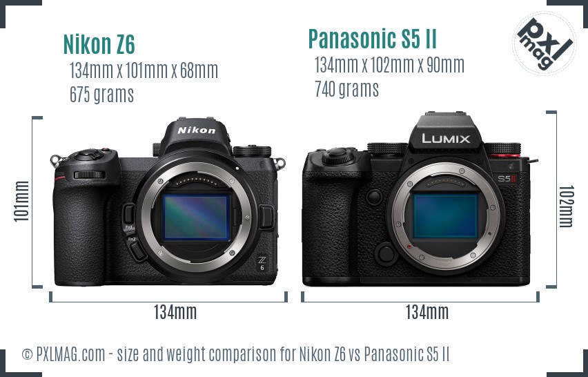 Nikon Z6 vs Panasonic S5 II size comparison