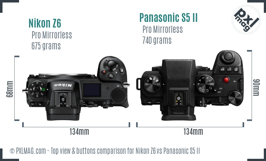 Nikon Z6 vs Panasonic S5 II top view buttons comparison