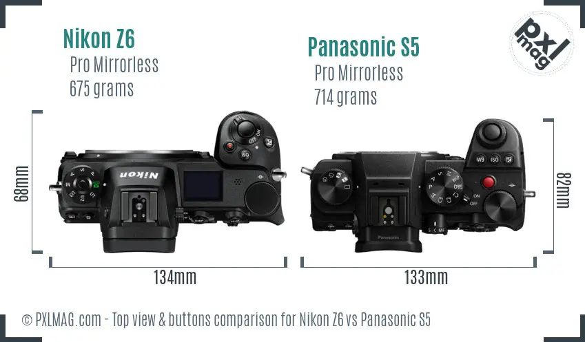 Nikon Z6 vs Panasonic S5 top view buttons comparison