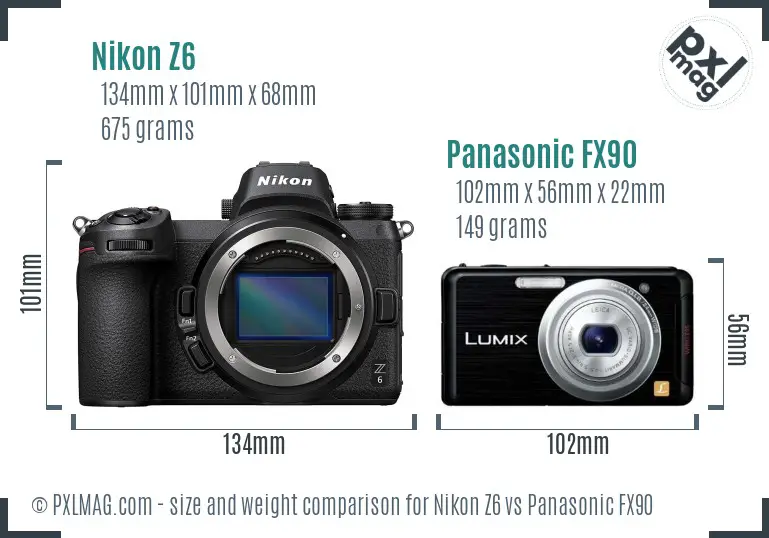 Nikon Z6 vs Panasonic FX90 size comparison