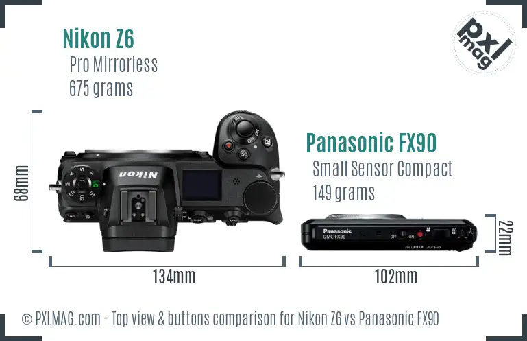 Nikon Z6 vs Panasonic FX90 top view buttons comparison