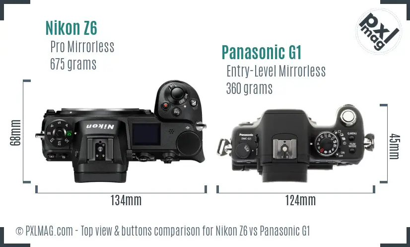 Nikon Z6 vs Panasonic G1 top view buttons comparison