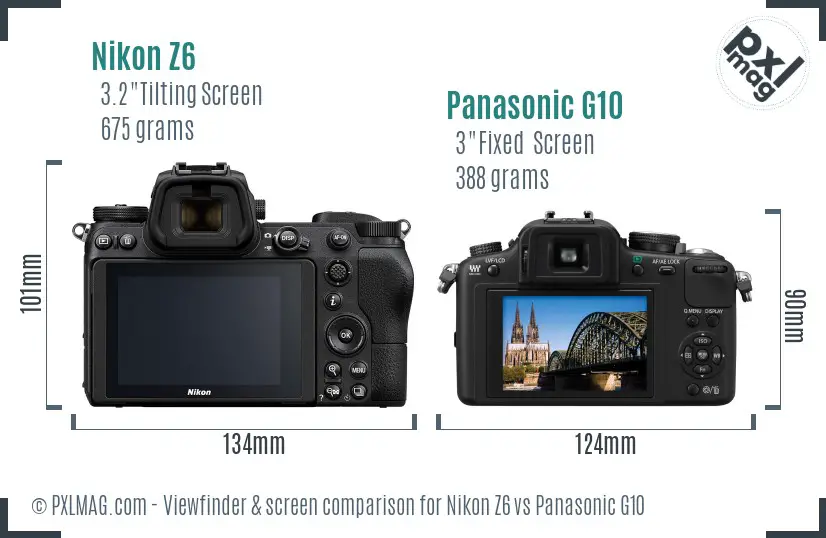 Nikon Z6 vs Panasonic G10 Screen and Viewfinder comparison