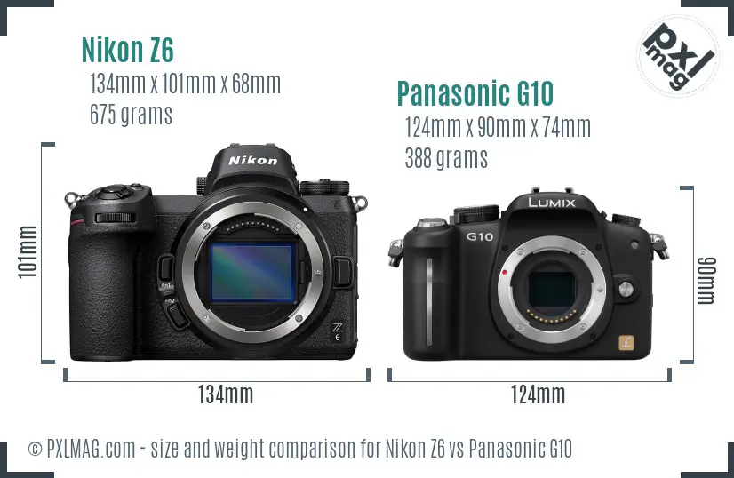 Nikon Z6 vs Panasonic G10 size comparison