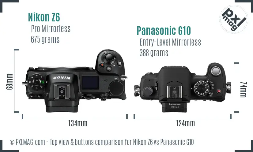 Nikon Z6 vs Panasonic G10 top view buttons comparison