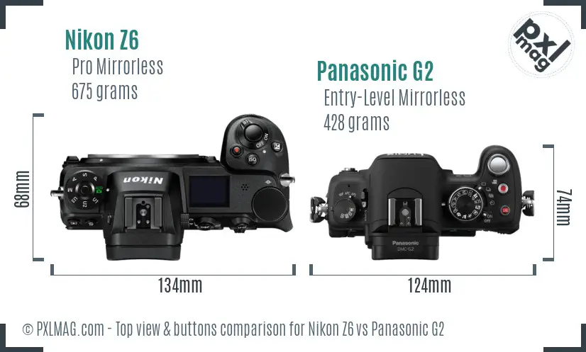 Nikon Z6 vs Panasonic G2 top view buttons comparison