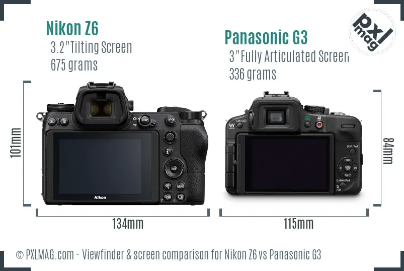 Nikon Z6 vs Panasonic G3 Screen and Viewfinder comparison