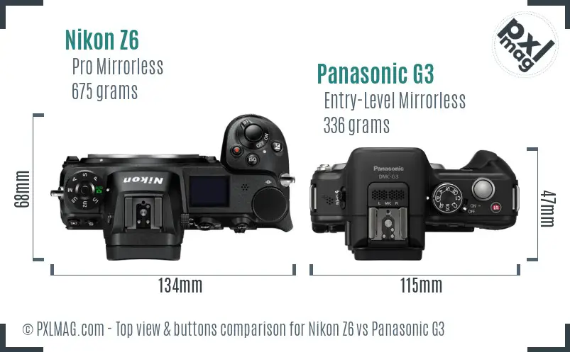 Nikon Z6 vs Panasonic G3 top view buttons comparison