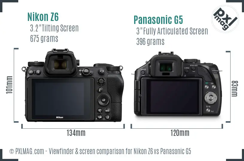 Nikon Z6 vs Panasonic G5 Screen and Viewfinder comparison