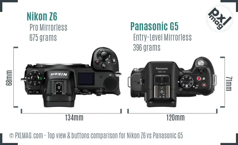 Nikon Z6 vs Panasonic G5 top view buttons comparison