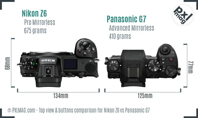 Nikon Z6 vs Panasonic G7 top view buttons comparison Nikon Z6 vs Panasonic G7 top view buttons comparison