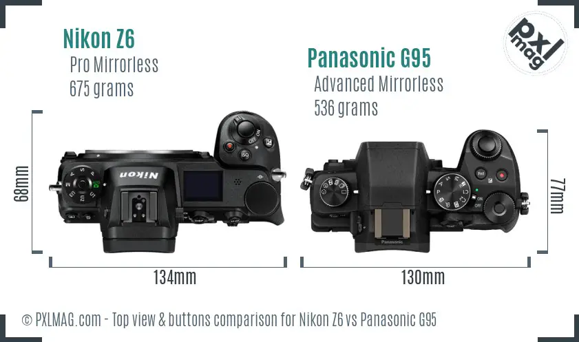 Nikon Z6 vs Panasonic G95 top view buttons comparison