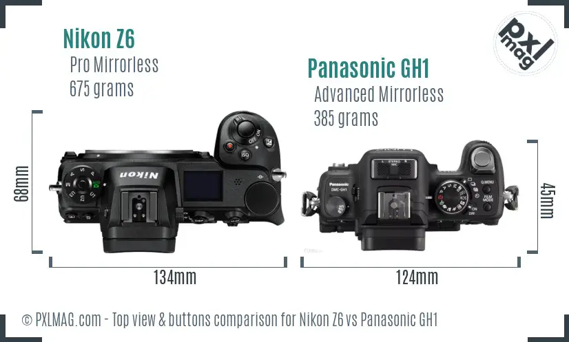 Nikon Z6 vs Panasonic GH1 top view buttons comparison