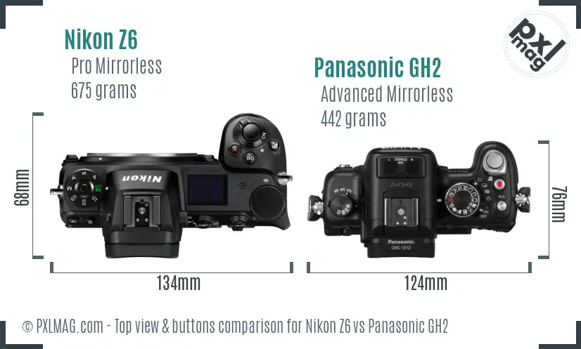 Nikon Z6 vs Panasonic GH2 top view buttons comparison
