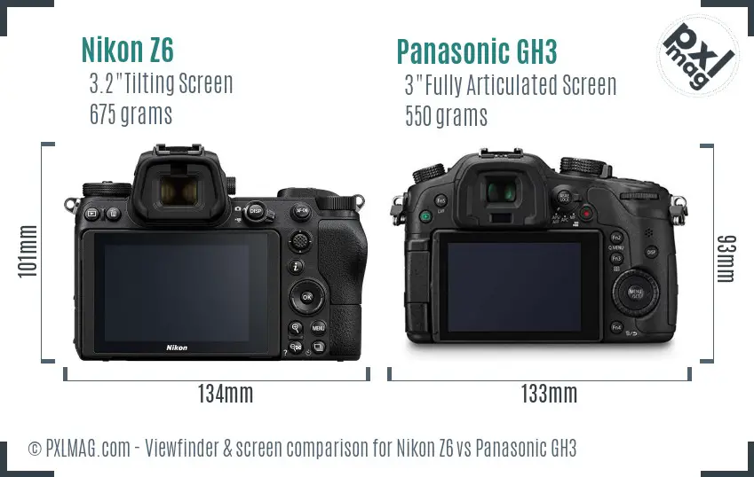 Nikon Z6 vs Panasonic GH3 Screen and Viewfinder comparison