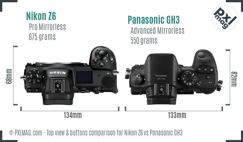 Nikon Z6 vs Panasonic GH3 top view buttons comparison