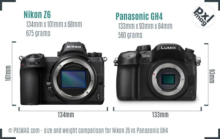 Nikon Z6 vs Panasonic GH4 size comparison