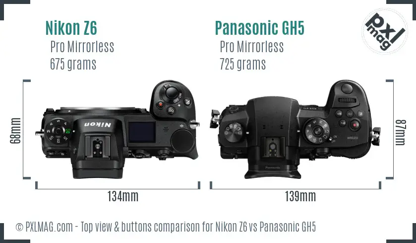 Nikon Z6 vs Panasonic GH5 top view buttons comparison