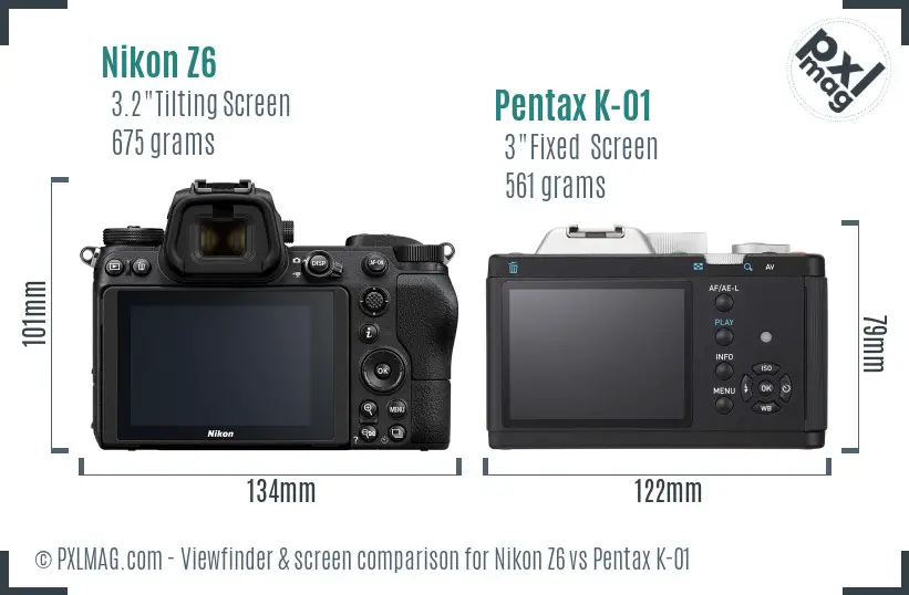 Nikon Z6 vs Pentax K-01 Screen and Viewfinder comparison