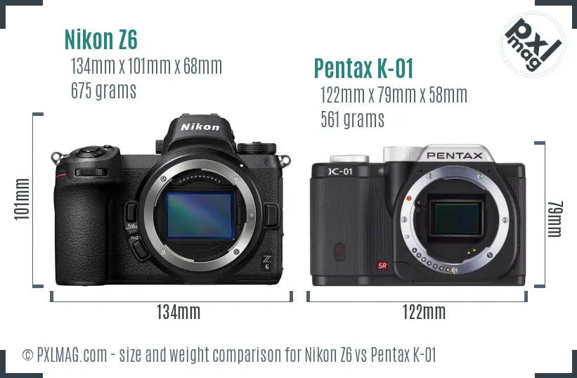 Nikon Z6 vs Pentax K-01 size comparison