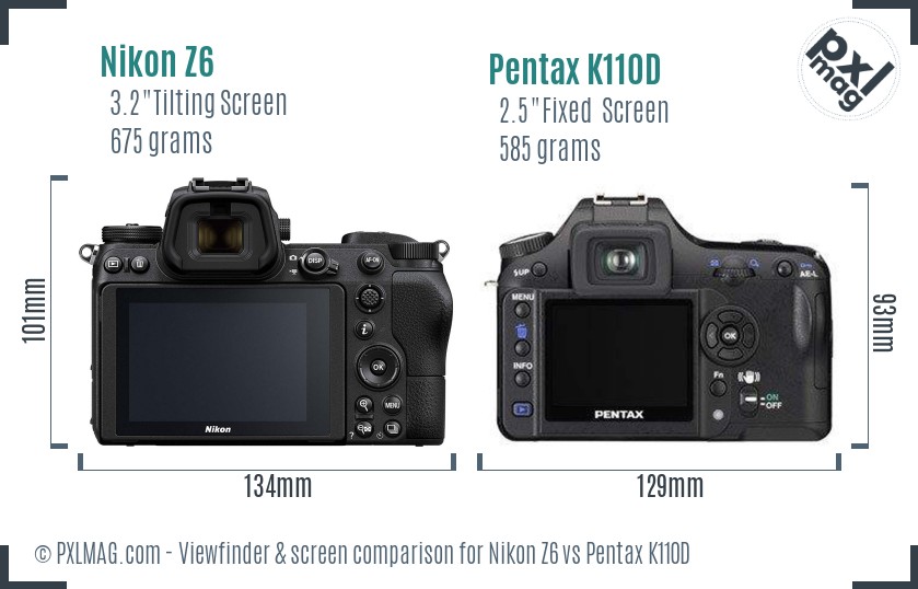 Nikon Z6 vs Pentax K110D Screen and Viewfinder comparison