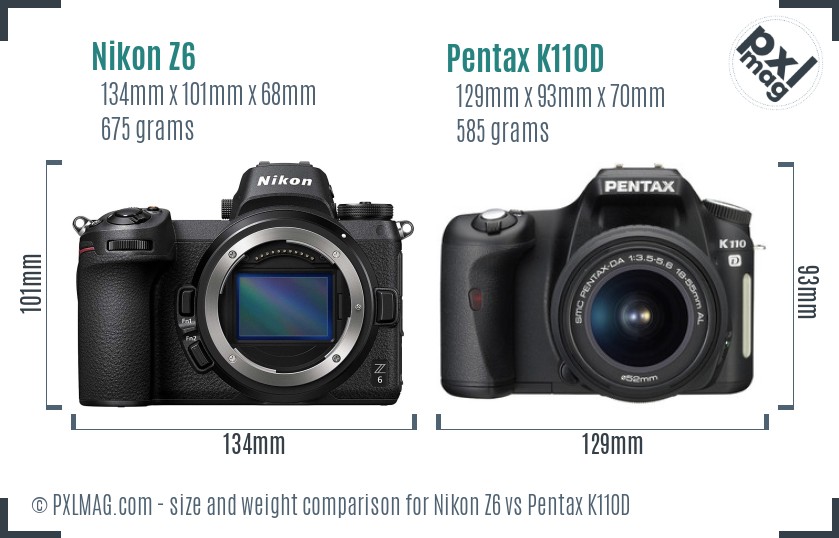 Nikon Z6 vs Pentax K110D size comparison
