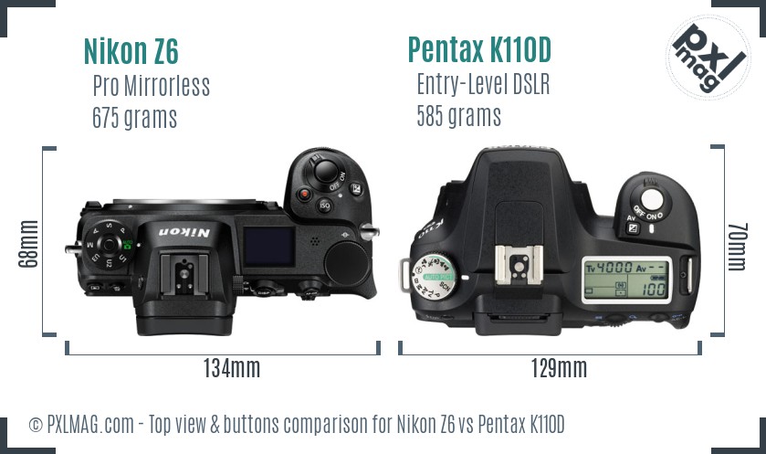 Nikon Z6 vs Pentax K110D top view buttons comparison