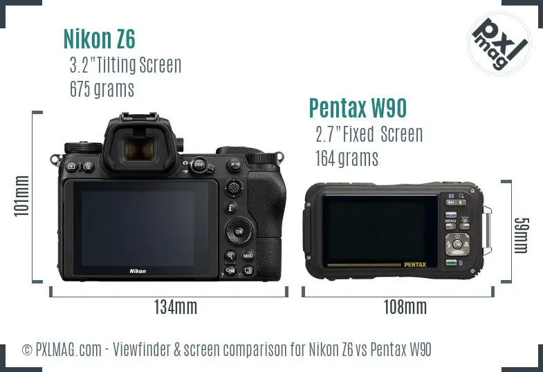 Nikon Z6 vs Pentax W90 Screen and Viewfinder comparison