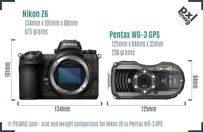 Nikon Z6 vs Pentax WG-3 GPS size comparison
