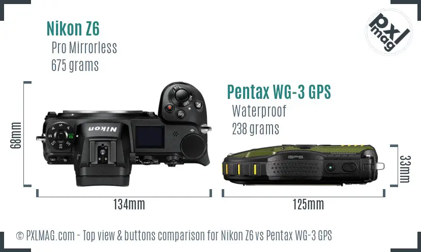 Nikon Z6 vs Pentax WG-3 GPS top view buttons comparison